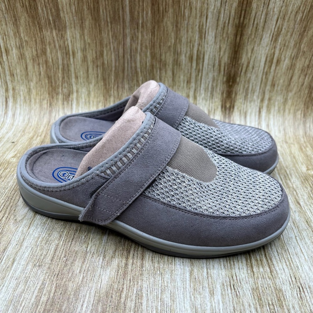 Orthofeet Louise Slip On Mules Womens 8 2E X-Wide Taupe Orthopedic Comfort 732